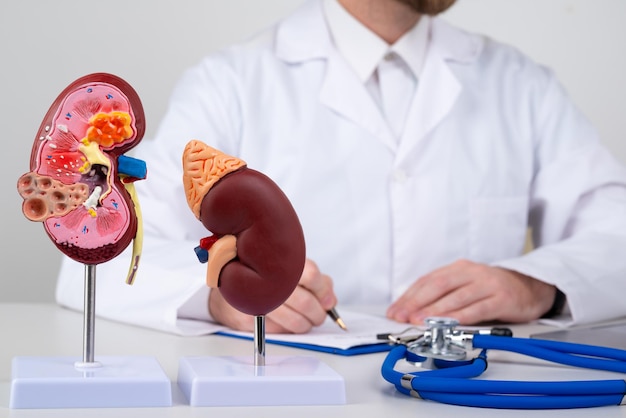 Mockup kidney on work desk of doctor