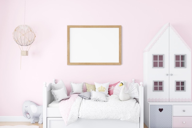 Photo mockup, kids room mockup an wood frame a4