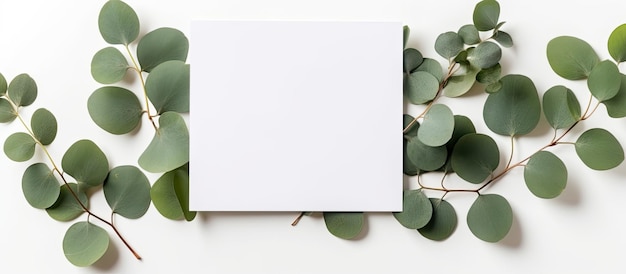 Mockup-kopieerruimte op eucalyptus laat minimale boho-achtergrond achter