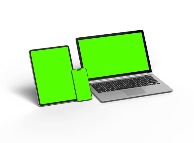 Mockup of laptop tablet and smartphone on a light background