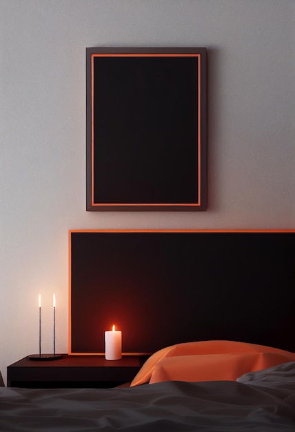 Mockup leeg frame in donkere elegante woonkamer interieur op lege donkere muur achtergrond kamer minimalismmouldings en houten vloer 3d render illustratie mock up