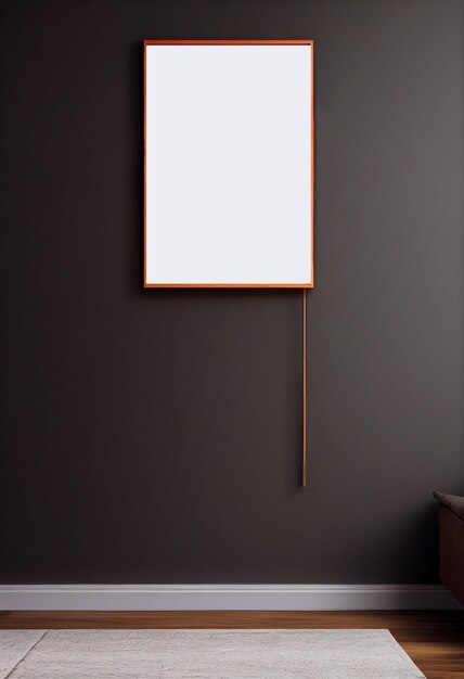 Mockup leeg frame in donkere elegante woonkamer interieur op lege donkere muur achtergrond kamer minimalismMouldings en houten vloer 3d render illustratie mock up