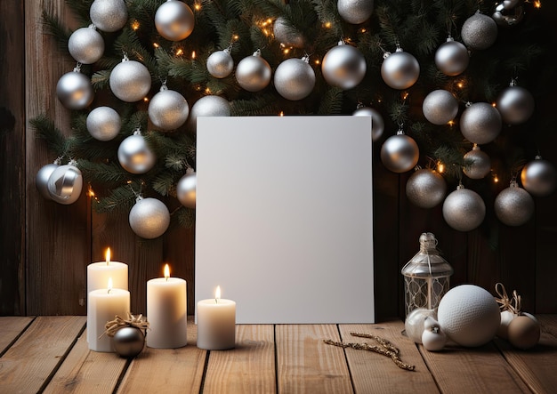 Foto mockup leeg frame in kerstdecoratie