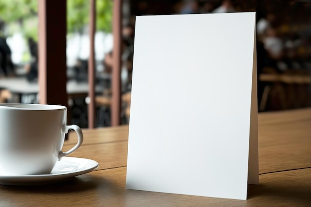 Mockup leeg menuframe in restaurant op een tafel tegen een onscherpe achtergrond Generatieve AI-illustratie