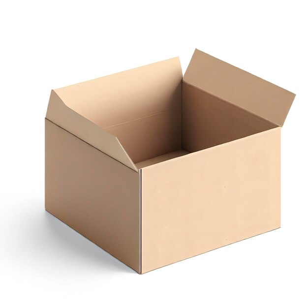 Mockup lege kartonnen doos geïsoleerd op een witte achtergrond