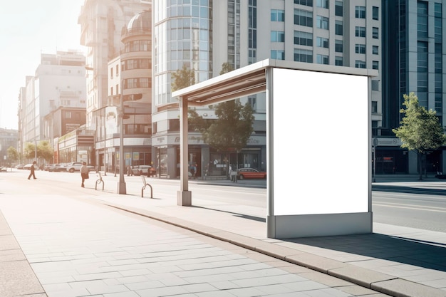 Photo mockup of a lightbox city light in a city among buildings and sky