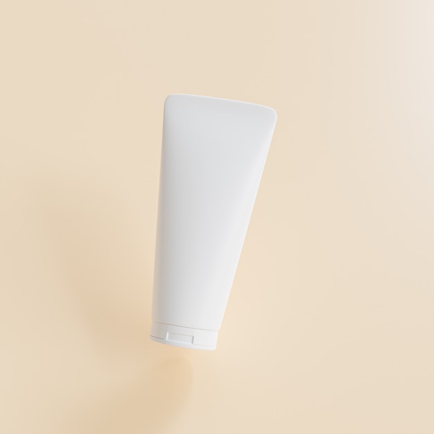 Foto tubo per lozione mockup per prodotti cosmetici, modello o pubblicità su sfondo beige, rendering 3d