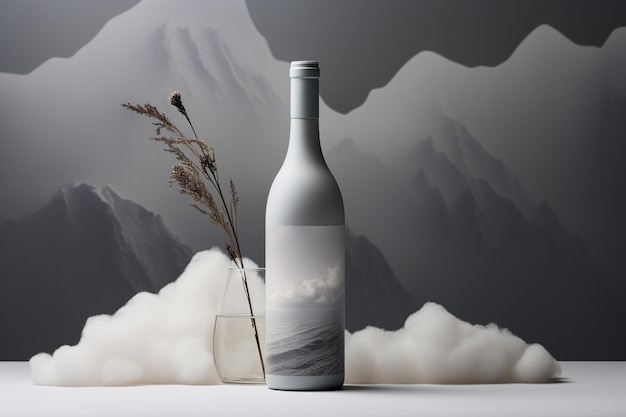 Mockup of luxury wine bottle on a natural style background