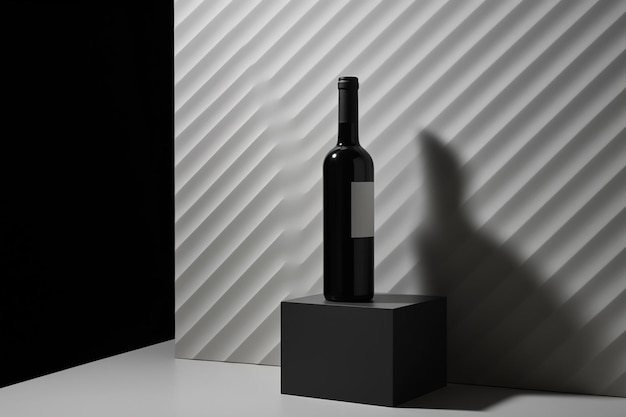 Photo mockup of luxury wine bottle on a natural style background
