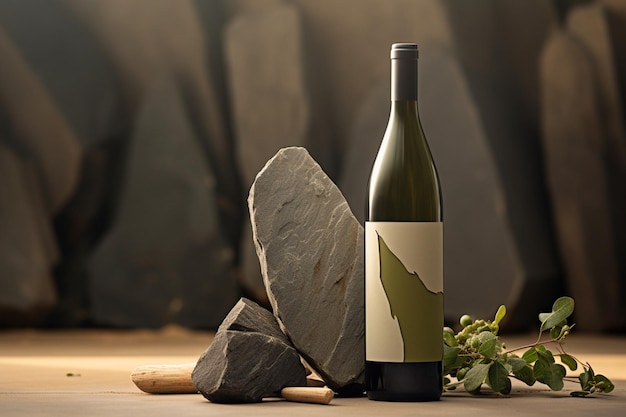 Mockup of luxury wine bottle on a natural style background