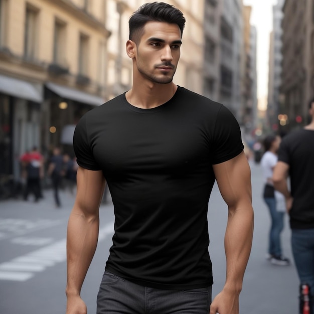 Premium AI Image | mockup male black tshirt for models