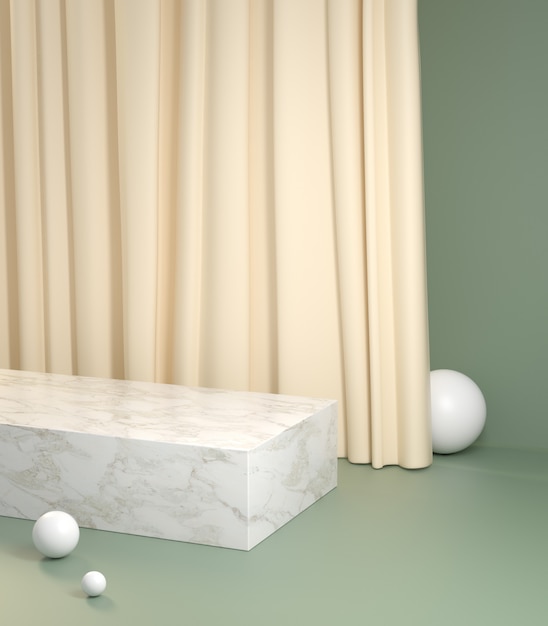 Mockup Minimal Podium With Cream Curtain On Pastel Green Background 3d Render