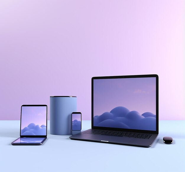 Photo mockup modern desktop computer laptop tablet and smartphone on