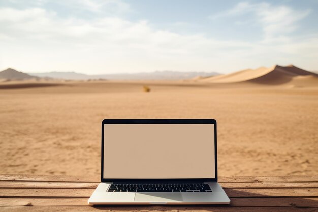 Mockup of modern Laptop on table illuminated with natural light Generated with AI