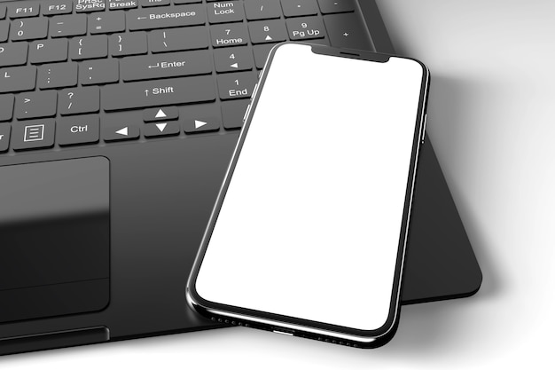 Mockup of a modern smartphone on a laptop