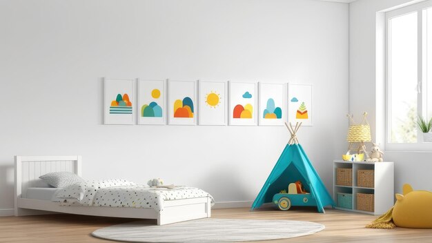 Foto mockup muur in de kinderkamer op muur witte kleuren achtergrond