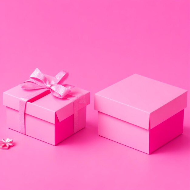 사진 분홍색 배경에 열린 선물 상자 모형
