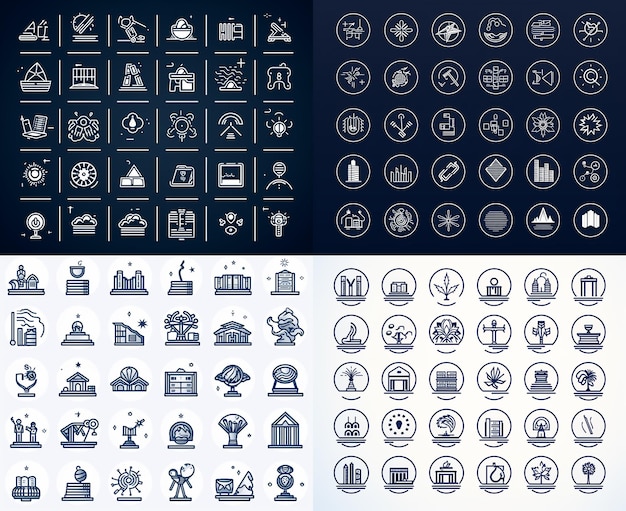 Photo mockup outline icons set of business and finance business icons