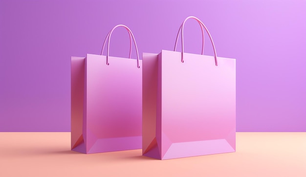 ピンクの上に置かれた一対のショッピング バッグのモックアップ