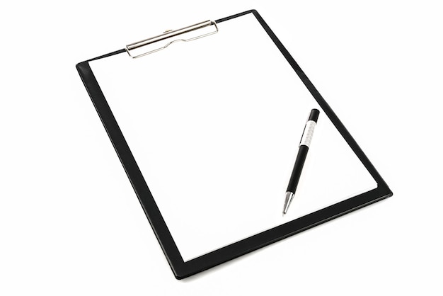 Mockup of a pen and blank clipboard with copy space