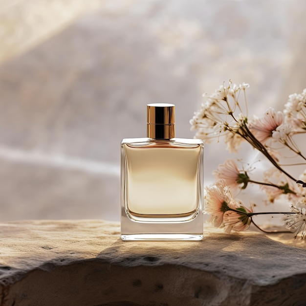 mockup of perfume bottle in a minimalist scene