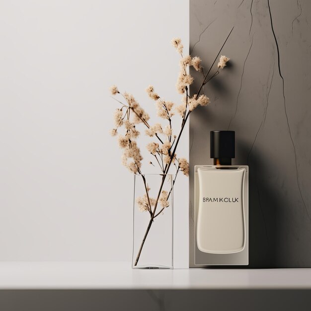 Photo mockup of perfume bottle in a minimalist scene