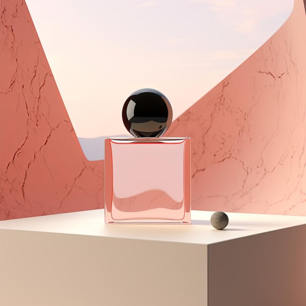 Photo mockup of perfume bottle in a minimalist scene