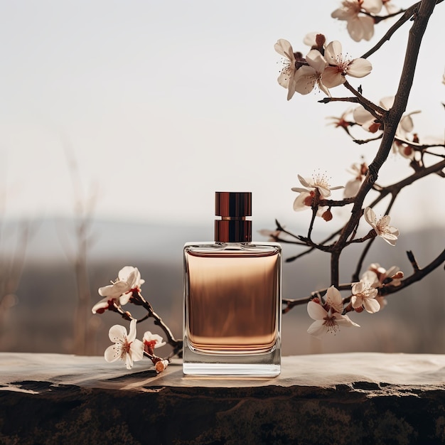 mockup of perfume bottle in a minimalist scene