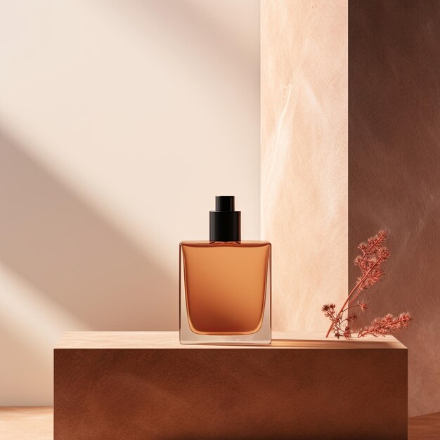 Photo mockup of perfume bottle in a minimalist scene