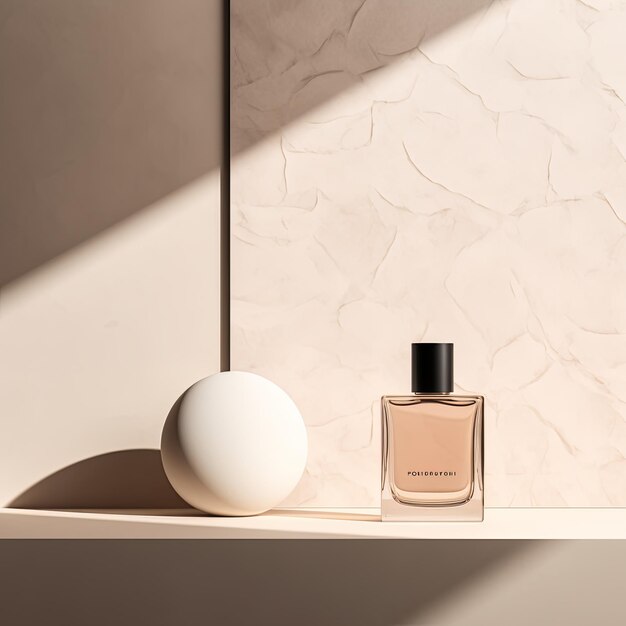 Photo mockup of perfume bottle in a minimalist scene