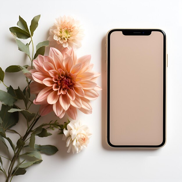 Photo mockup phone with flowers