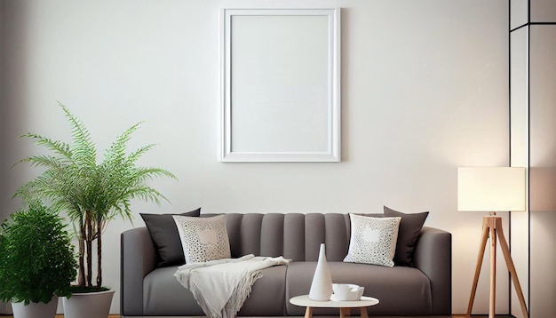 Mockup photo frame in modern living room interior design with Generative AI Technology