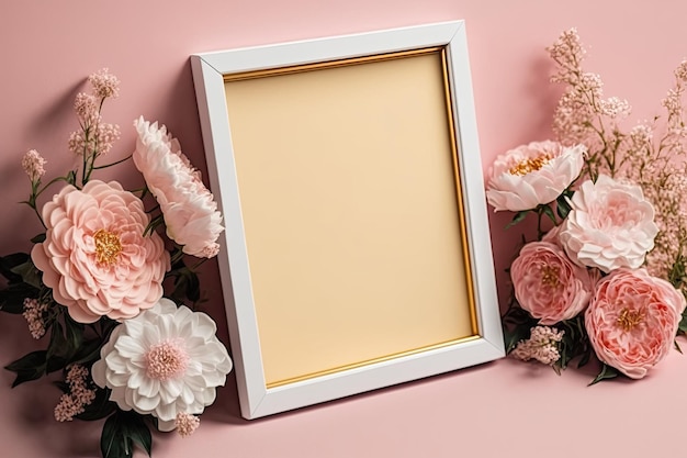 Mockup photo frame with a pink background