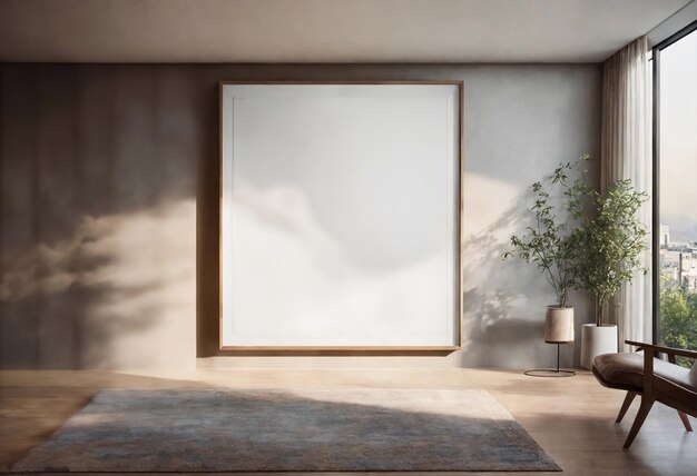 Mockup of picture frames on minimal stylish room with soft daylight generative ai art