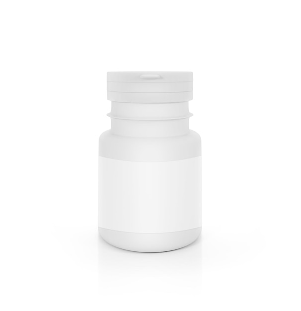 Mockup of pills bottle with blank label isolated on white background