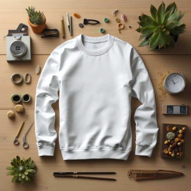 Mockup of a plain white sweatshirt generated by AI