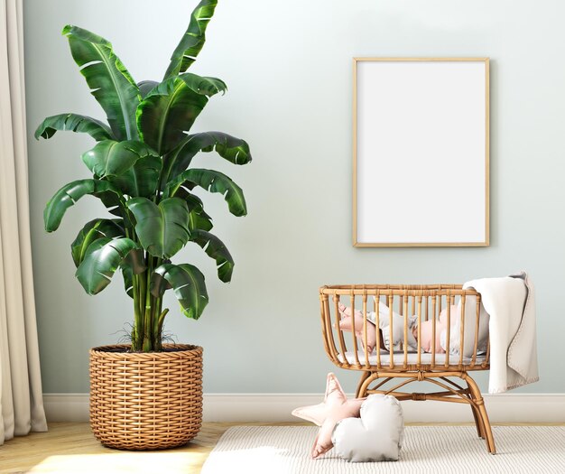 Mockup poster babykamer met een plant erin