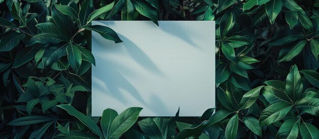 Mockup poster canvas painting template on green leaves background