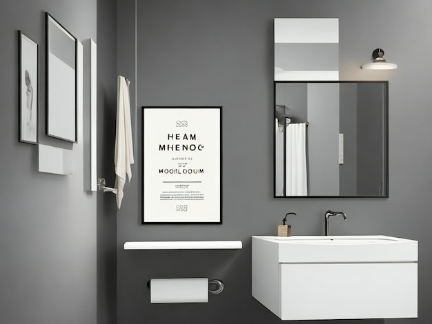 Foto cornice per poster mockup in bagno, modelli moderni di alta qualità generati dall'ia