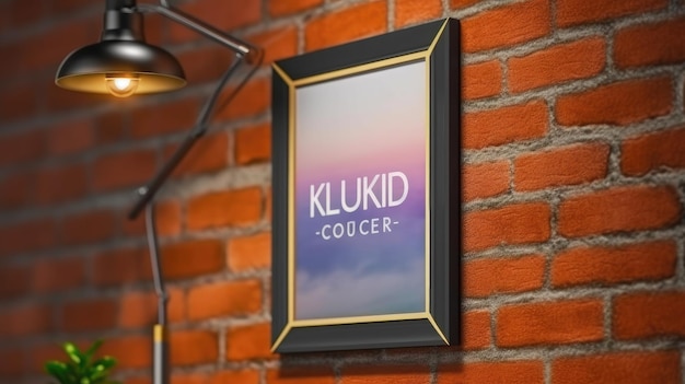 Mockup poster frame close up on wall with decor 3D render