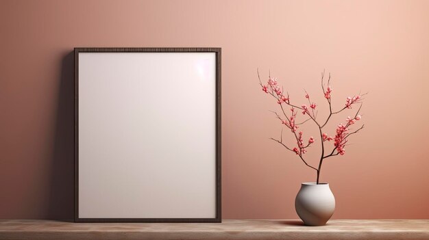 Mockup poster frame close up with blank white frame3d render elegant atmospheric