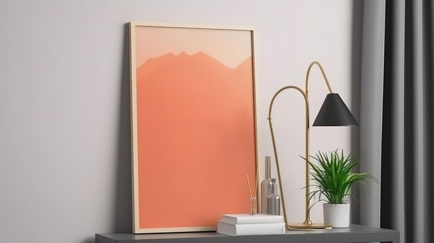 Mockup poster frame in minimalist modern interior 3d render Generative Ai