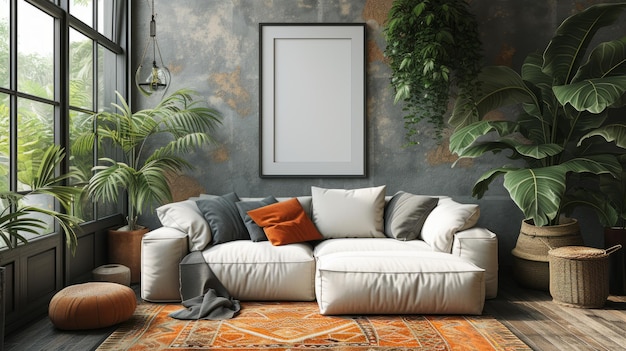 mockup poster frame in modern interior background living room minimalist style