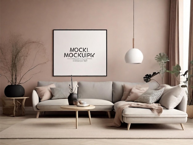 Mockup poster frame in modern interior background living room scandinavian style generative ai