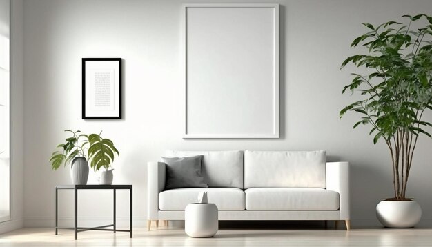 Mockup poster frame in modern interior background living room Scandinavian style Generative ai