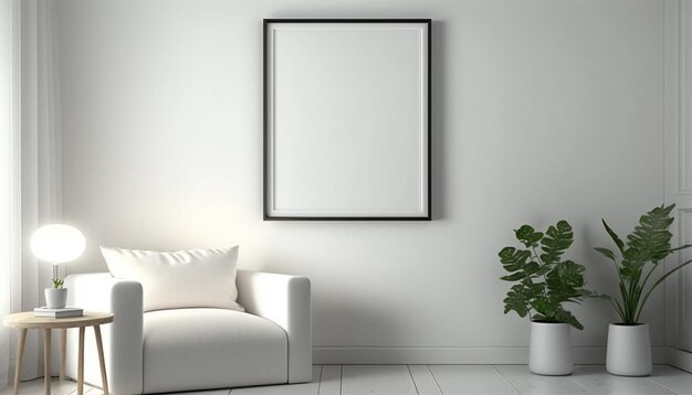 Mockup poster frame in modern interior background living room Scandinavian style Generative ai