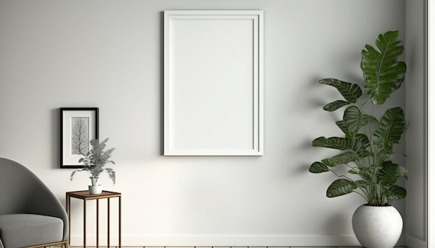 Mockup poster frame in modern interior background living room Scandinavian style Generative ai