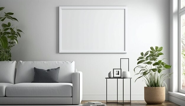 Mockup poster frame in modern interior background living room Scandinavian style Generative ai