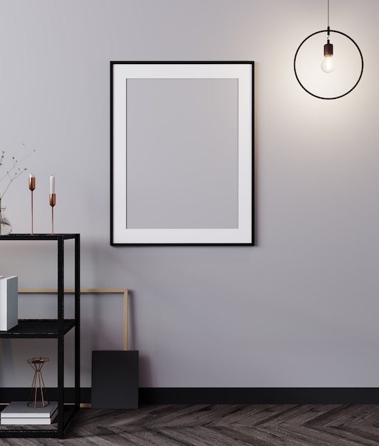 Mockup poster frame in moderno loft sfondo interno chiaro, rendering 3d, illustrazione 3d