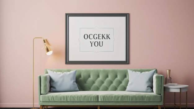 mockup poster frame op de muur van de woonkamer